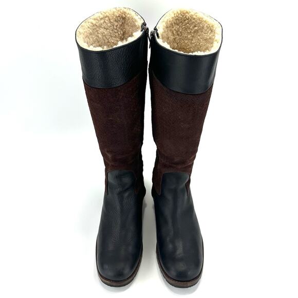 Ugg Australia Knee High Winter Boots Sz 11 Black Leather Brown Suede Wool Lining - Picture 4 of 15